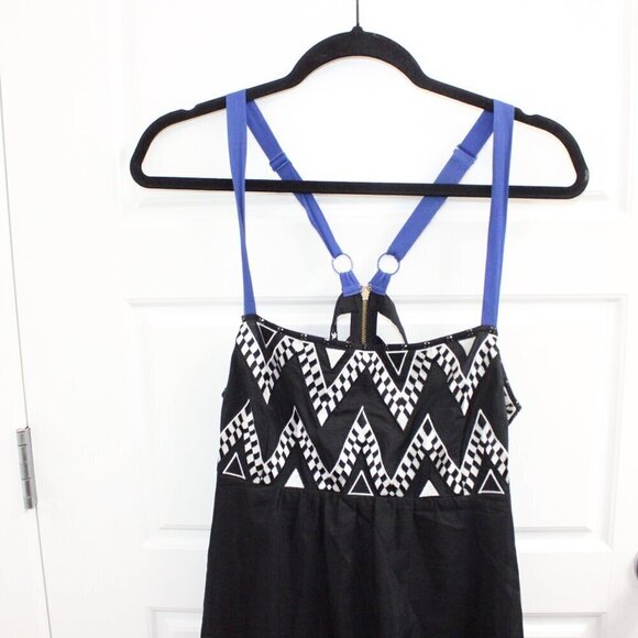 Anthropologie Leifnotes Dress Size 14 Black Blue White Sheath Empire Waist Midi - Picture 2 of 4